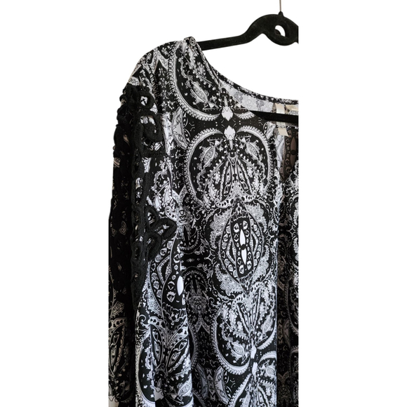 Tacera Black & White Print 3/4 Sleeve Embroidered Career Shift Dress Women's 2X - Picture 4 of 14